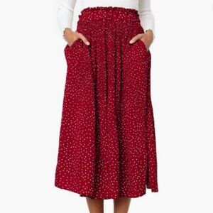 Exlura Size S Brick Red with White Abstract Polka Dot Midi Skirt, Exc. Used Cond
